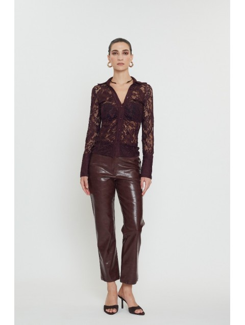 MIX AND MATCH Kendra Croco Pants Bordeaux Κροκό Μπορντώ Παντελόνι